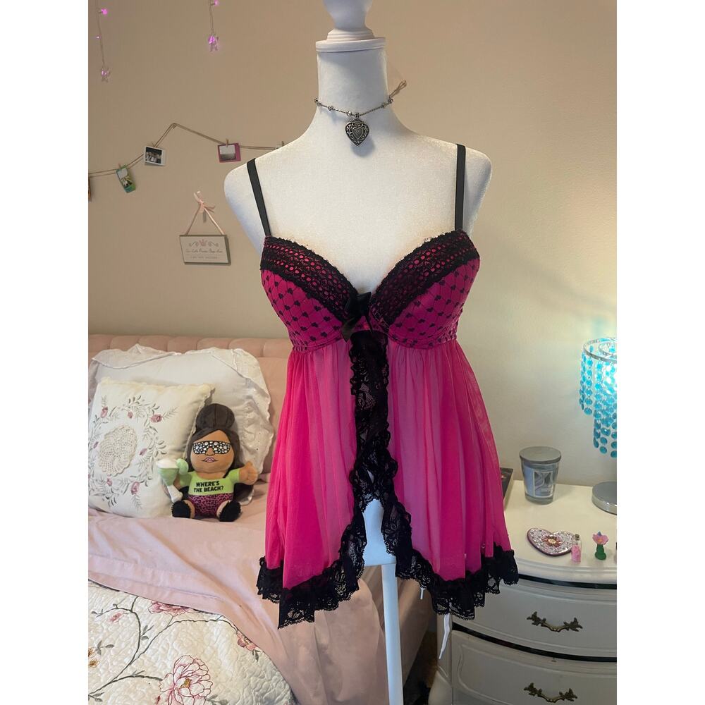 y2k pink and black babydoll lingerie